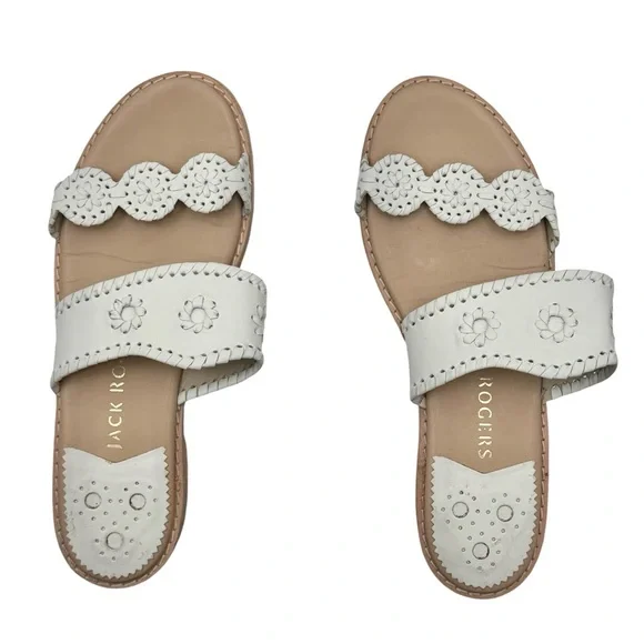 Jack Rogers Floral Cutwork Double Strap Sandals Flat Leather Palm Beach Style 9M - Picture 2 of 6